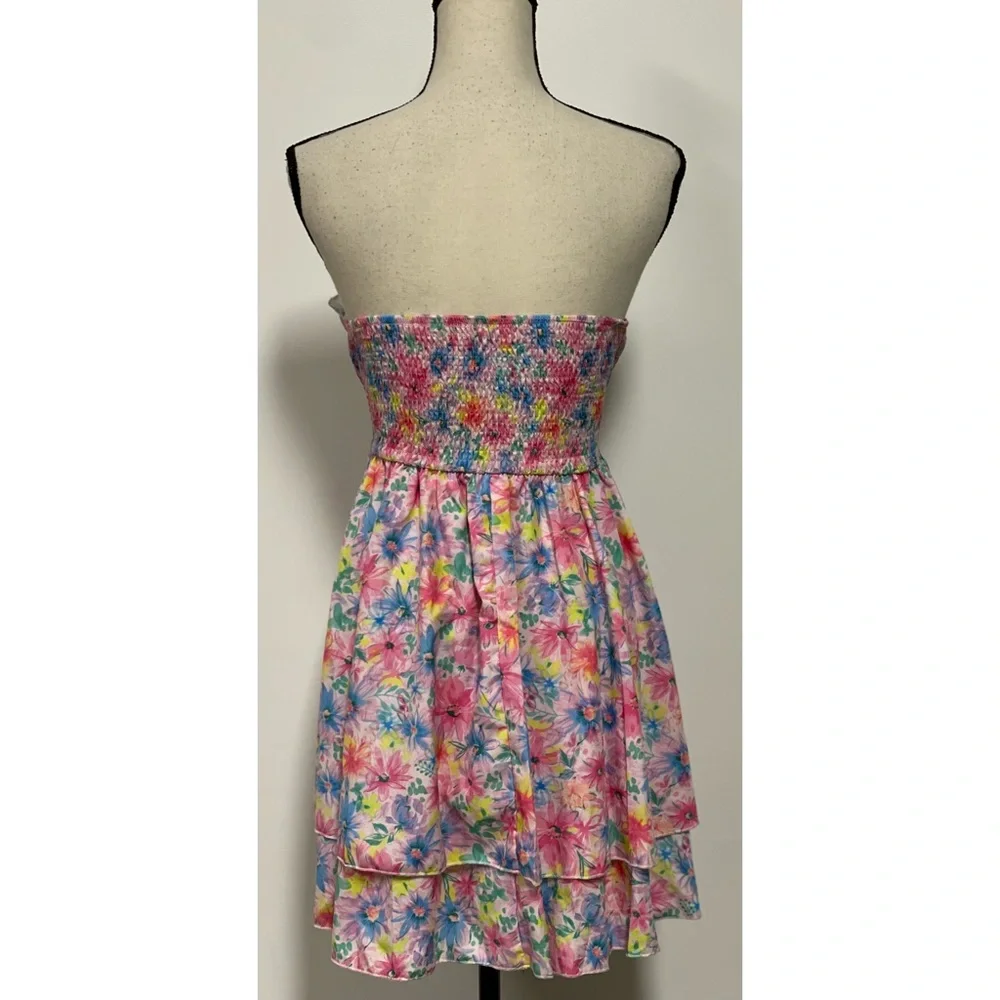 Shein Strapless Floral Mini Dress Pink Size L - Picture 12 of 13